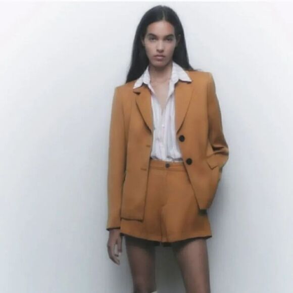 NEW Zara Blazer Jacket and Shorts Suit 2 PC Coord Set in Camel Size XS/Small - Picture 15 of 16